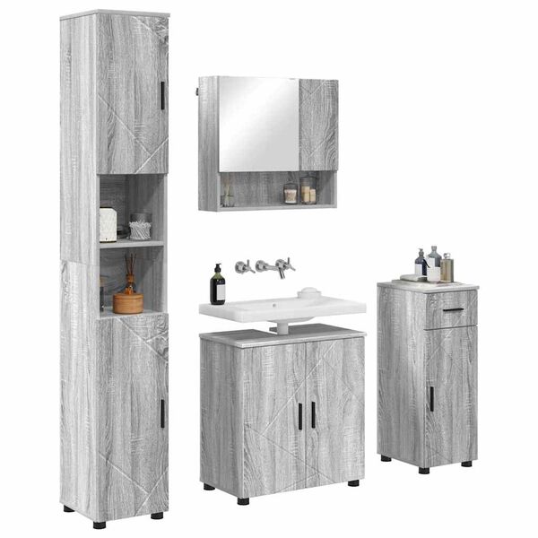 vidaXL Set di mobili per il bagno con porta 4 pcs Grigio sonoma