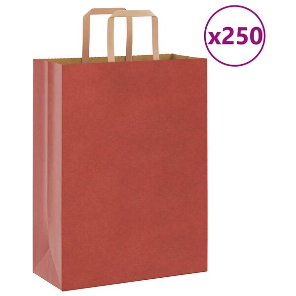 vidaXL Sacchetti di Carta 250 pz con Manici Rossi 26x12x35 cm
