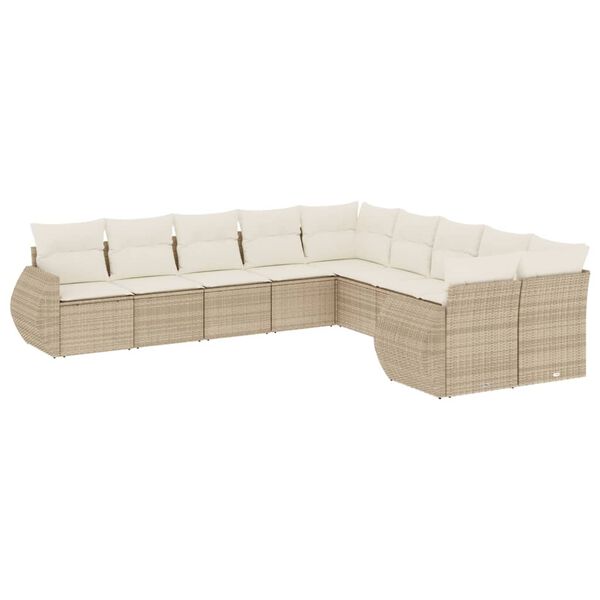 vidaXL Set Divano da Giardino 10 pz con Cuscini Beige in Polyrattan