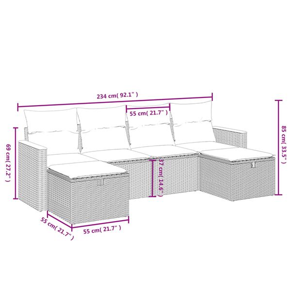 vidaXL Set Divano da Giardino 6 pz con Cuscini Grigio in Polyrattan