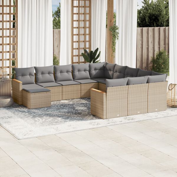 vidaXL Set Divani da Giardino 12 pz con Cuscini Beige in Polyrattan
