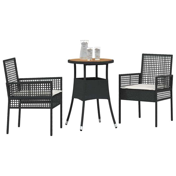 vidaXL Set da Pranzo per Giardino 3 pcs Nero polyrattan