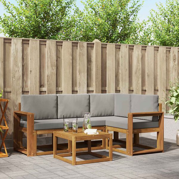 vidaXL Set di divani da esterno 5 pcs Grigio Naturale e Chiaro