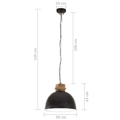 vidaXL Lampada Soffitto Industriale 25 W Nero Rotonda Legno Mango 50cm
