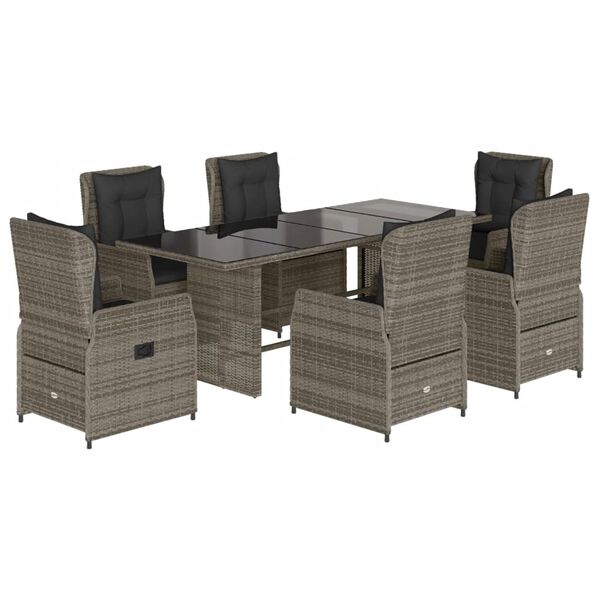vidaXL Set da Pranzo da Giardino 7 pz con Cuscini in Polyrattan Grigio