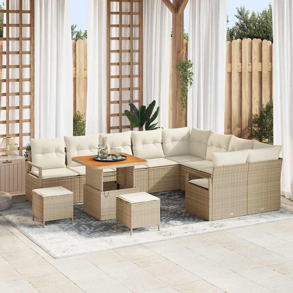 vidaXL Set Divano da Giardino con cuscino 12 pcs Beige Poly Rattan