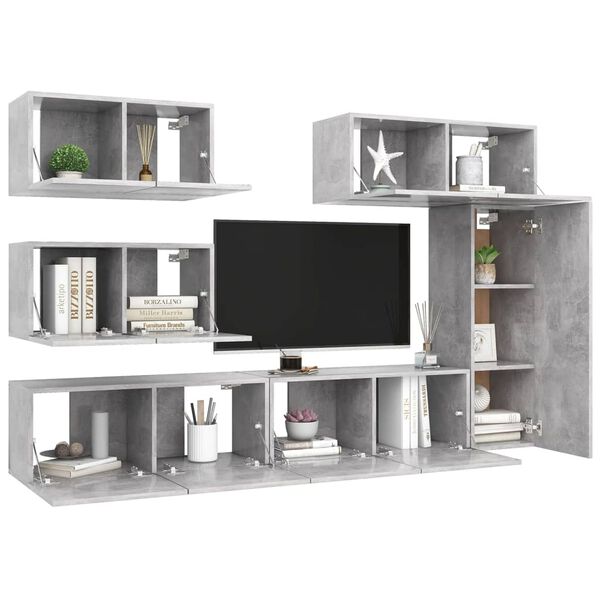 vidaXL Set di Mobili Porta TV 6 pz Grigio Cemento in Legno Multistrato