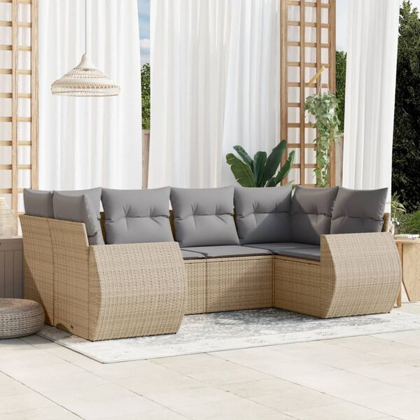 vidaXL Set Divano da Giardino 6 pz con Cuscini Beige in Polyrattan