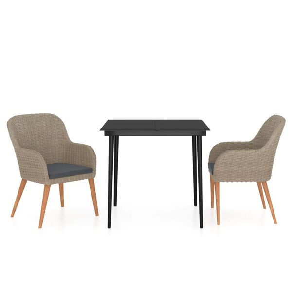 vidaXL Set da Pranzo da Giardino 3 pz con Cuscini Marrone