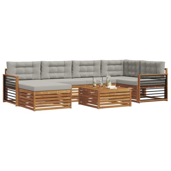 vidaXL Set di divani da esterno 7 pcs Grigio Naturale e Chiaro