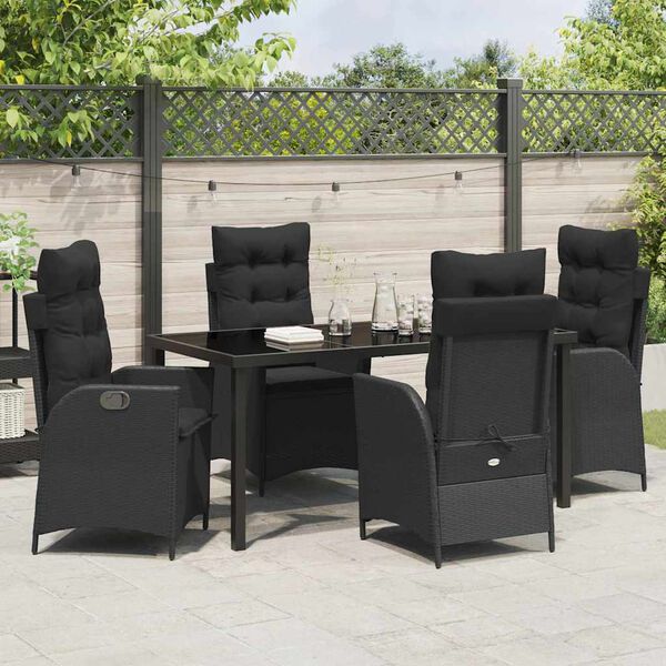 vidaXL Set da Pranzo per Giardino con cuscino 5 pcs Nero polyrattan
