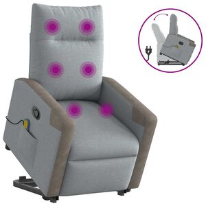 vidaXL Poltrona Alzapersona Massaggi Reclinabile Grigio Chiaro Tessuto