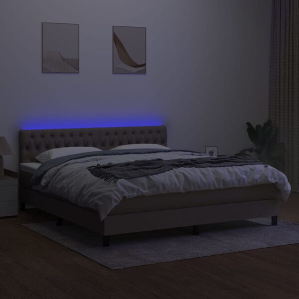 vidaXL Letto a Molle con Materasso e LED Tortora 180x200 cm in Tessuto