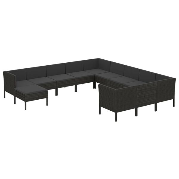 vidaXL Set Divani da Giardino 12 pz con Cuscini in Polyrattan Nero