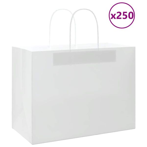 vidaXL Sacchetti di Carta 250 pz con Manici Bianchi 32x17x25 cm