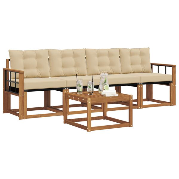 vidaXL Set di divani da esterno con cuscino 5 pcs Naturale e Beige