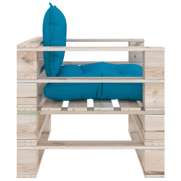 vidaXL Divano da Giardino su Pallet con Cuscini Blu in Legno di Pino