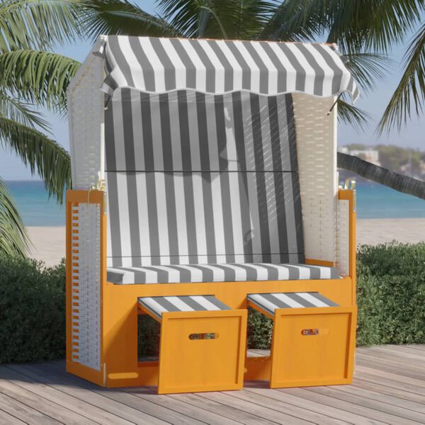 vidaXL Strandkorb con Tettoia Polyrattan Legno Massello Bianco Grigio