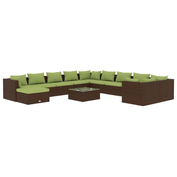 vidaXL Set Divani da Giardino 12 pz con Cuscini in Polyrattan Marrone
