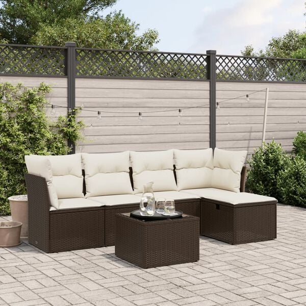 vidaXL Set Divano da Giardino 6 pz con Cuscini Marrone in Polyrattan