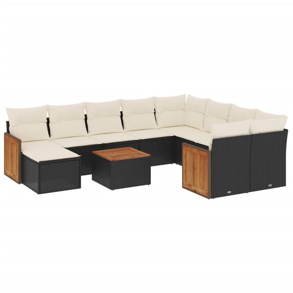 vidaXL Set Divani da Giardino 11 pz con Cuscini in Polyrattan Nero