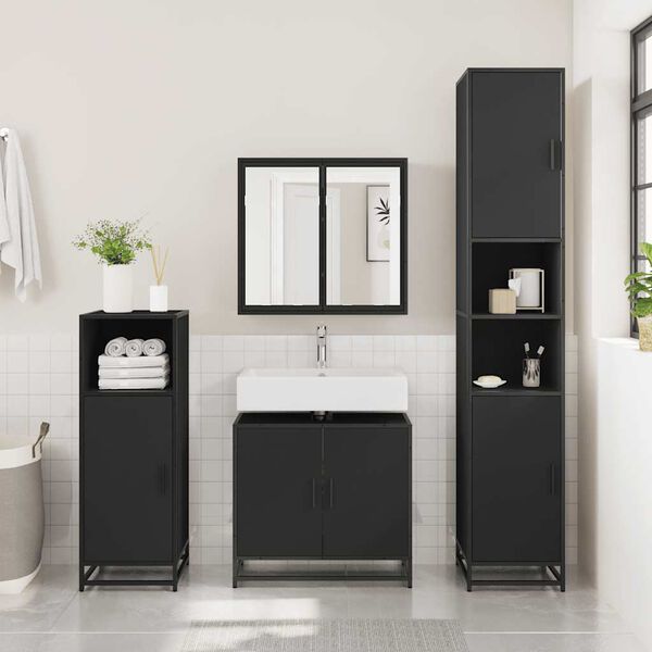 vidaXL Mobile Lavabo da Bagno Nero 65x33x60 cm in Legno Multistrato