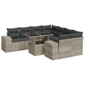 vidaXL Set Divano da Giardino 9pz con Cuscini Grigio Chiaro Polyrattan