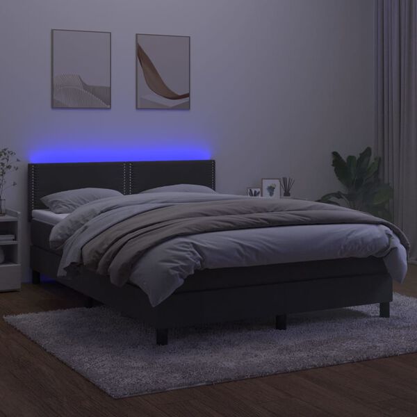 vidaXL Letto a Molle con Materasso e LED Grigio Scuro 140x200 cm