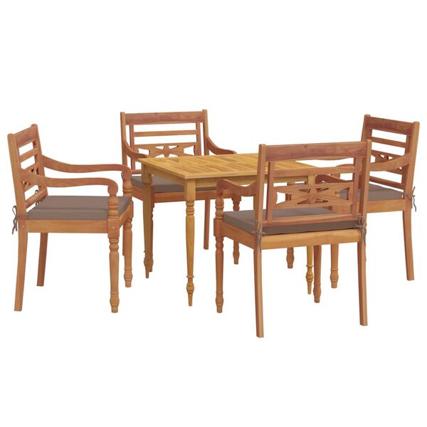 vidaXL Set da Pranzo Giardino 5 pz con Cuscini Legno Massello di Teak