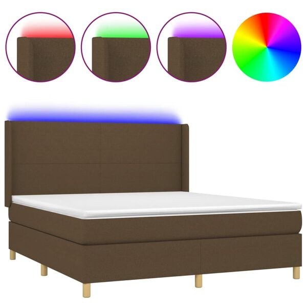 vidaXL Letto a Molle Materasso e LED MarroneScuro 180x200cm in Tessuto