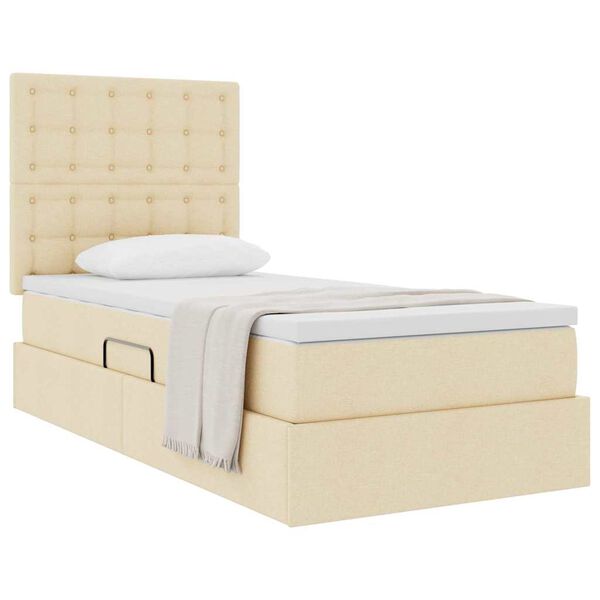 vidaXL Letto con contenitore e materasso Crema 90 x 190 cm Poliestere