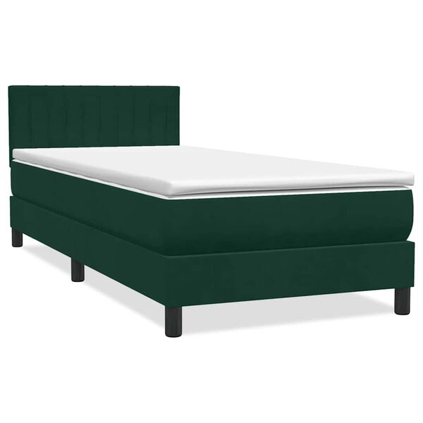 vidaXL Letto a Molle con Materasso e LED Verde Scuro 90x210 cm Velluto