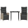 vidaXL Set Pranzo da Giardino 3pz con Cuscini Grigio Chiaro Polyrattan
