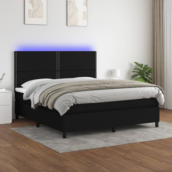 vidaXL Letto a Molle con Materasso e LED Nero 180x200cm in Tessuto