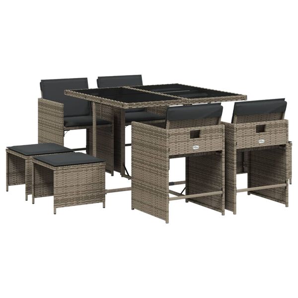 vidaXL Set da Pranzo da Giardino 9 pz con Cuscini in Polyrattan Grigio