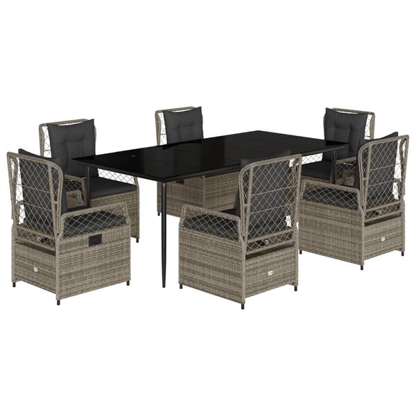 vidaXL Set da Pranzo da Giardino 7 pz con Cuscini in Polyrattan Grigio