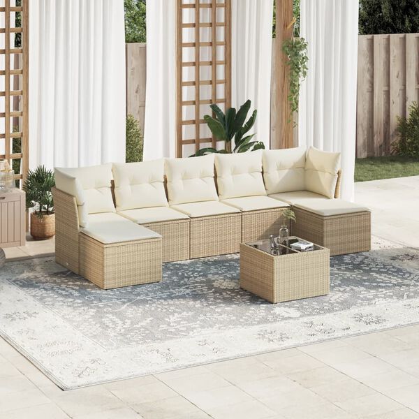 vidaXL Set Divano da Giardino 8 pz con Cuscini Beige in Polyrattan
