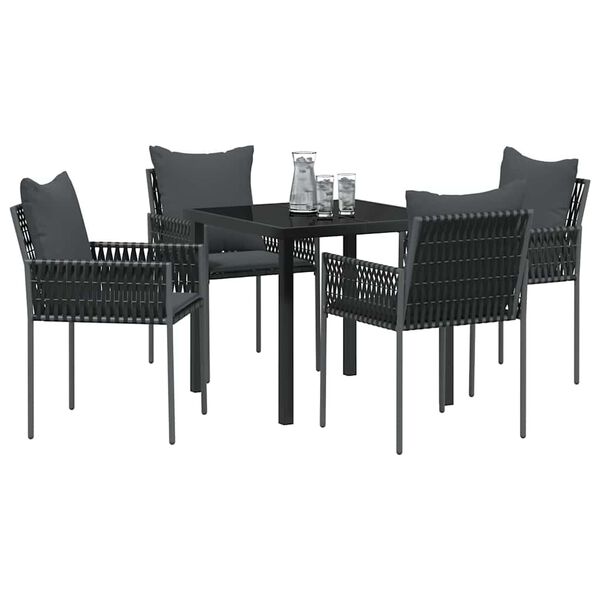 vidaXL Set da Pranzo per Giardino 5 pcs Nero e Grigio Rattan in PE