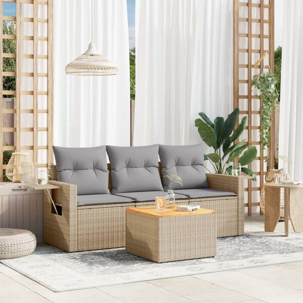 vidaXL Set Divano da Giardino 4 pz con Cuscini Beige Misto Polyrattan