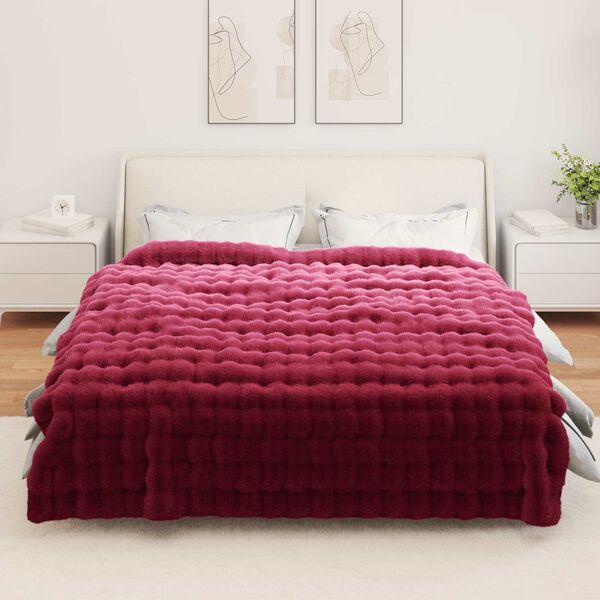 vidaXL Coperta in Pelliccia di Coniglio Finta Rosso Bordeaux
