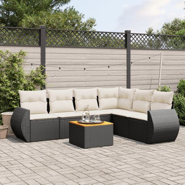 vidaXL Set Divani da Giardino con Cuscini 7pz Nero Polyrattan