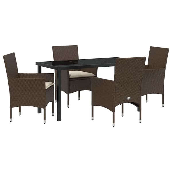 vidaXL Set da Pranzo per Giardino con cuscino 5 pcs Marrone polyrattan