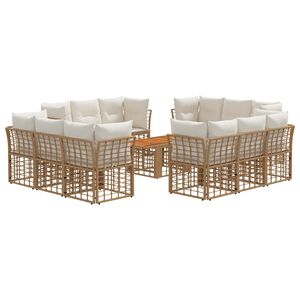 vidaXL Set Divano da Giardino 13 pz Naturale e Bianco Crema polyrattan