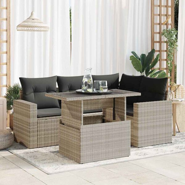 vidaXL Set Divano da Giardino 5pz con Cuscini Grigio Chiaro Polyrattan