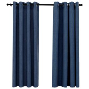 vidaXL Tende Oscuranti Effetto Lino con Occhielli 2 pz Blu 140x175 cm