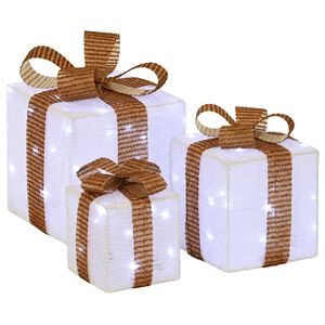 vidaXL Scatola regalo di Natale illuminata 3 pz 64 LED Bianco freddo