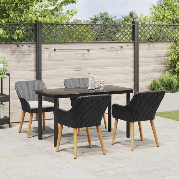 vidaXL Set da Pranzo per Giardino con cuscino 5 pcs Nero polyrattan