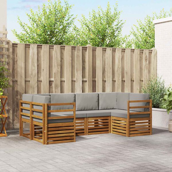 vidaXL Set divani con cuscino 6 pcs Grigio Naturale e Chiaro