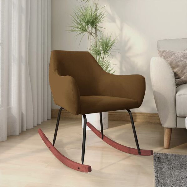 vidaXL Sedia a Dondolo Marrone in Velluto