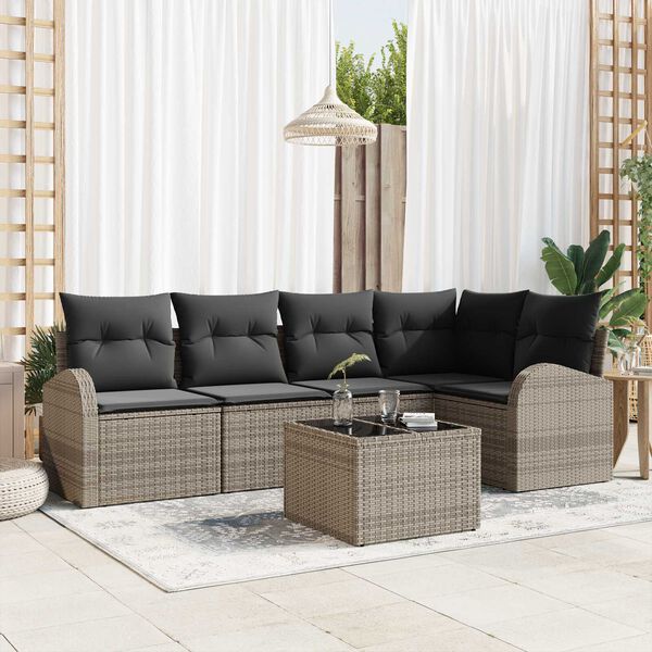 vidaXL Set Divano da Giardino con cuscino 6 pcs Grigio Poly Rattan